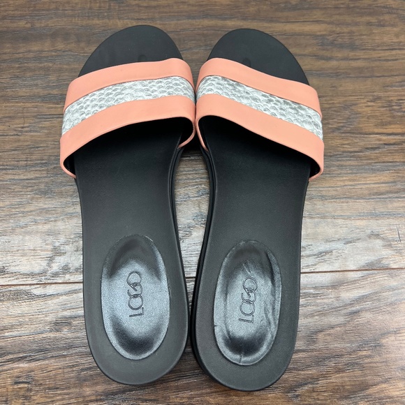 Logo Lori Goldstein Pink Nude & Snake Leather Gwen Slide Sandal Women's 11M - Picture 6 of 8